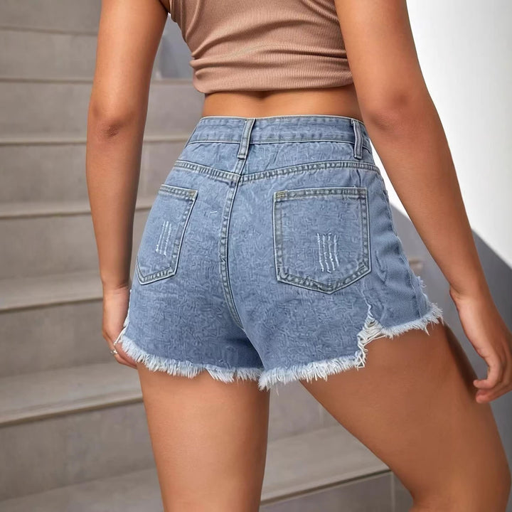 Damen modische Destroyed Denim-Shorts mit fransigem Saum Drune