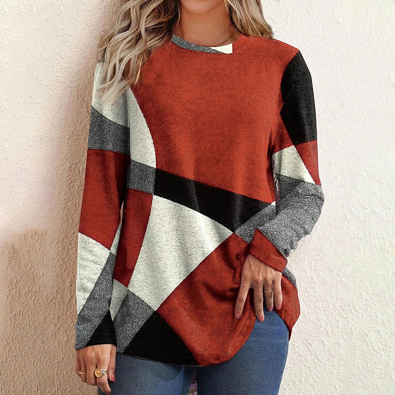 Damen nan Langarmshirt mit grafischem Print, Rundhalsausschnitt und geschwungenem Saum Drune