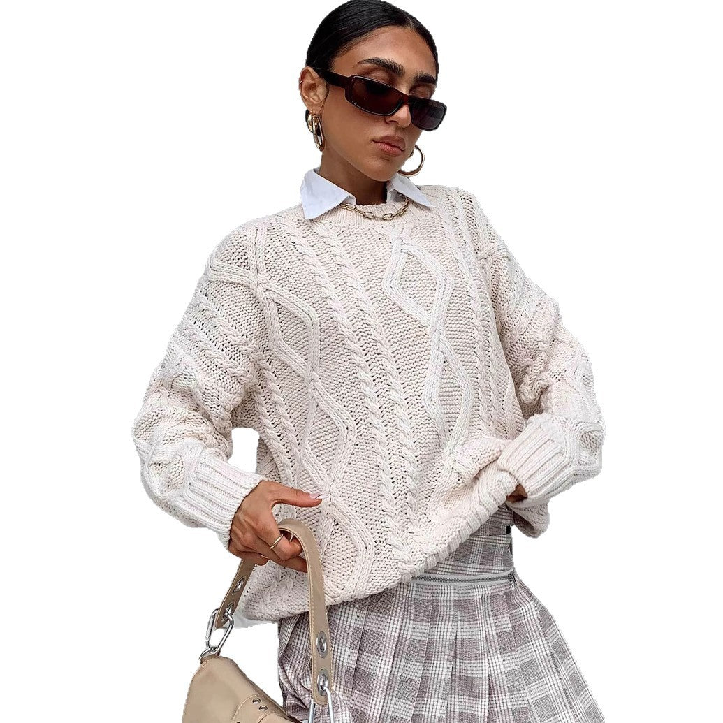 Damen Grobstrickpullover mit voluminösen Ärmeln und klassischem Zopfmuster Drune