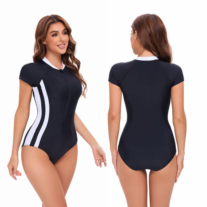 Damen Sportlicher Kurzarm-Einteiler Badeanzug Drune