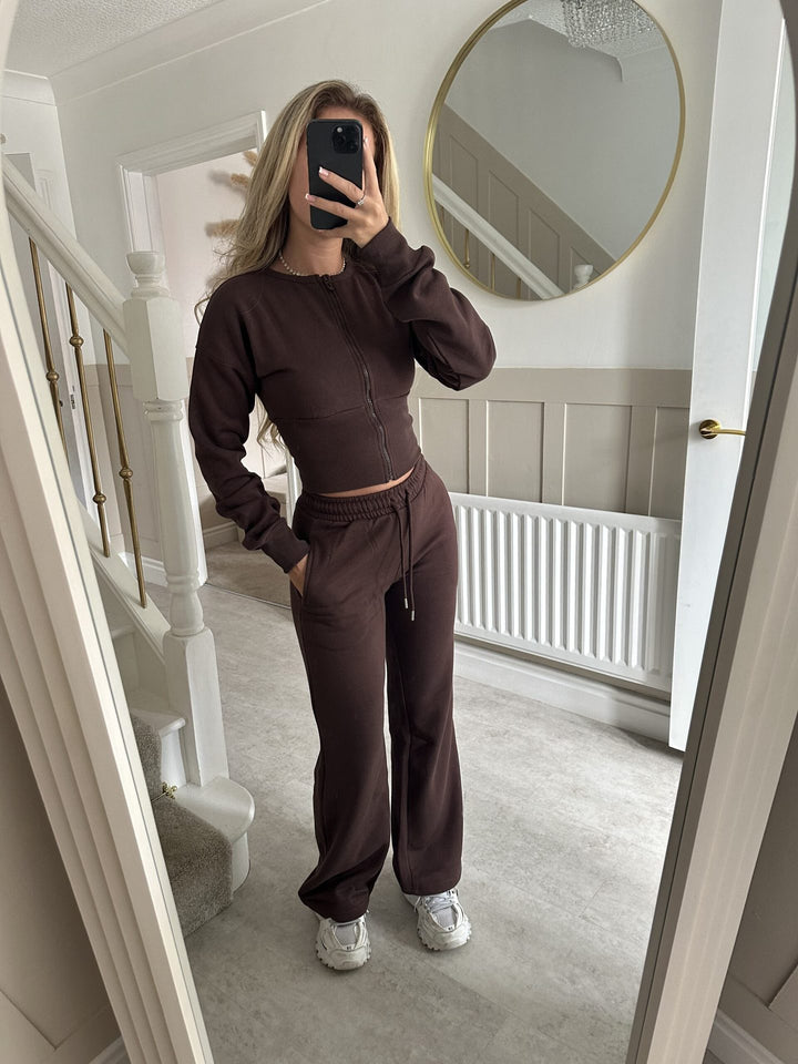 Damen lässiges Zweiteiler-Set mit cropped Jacke und bequemen Pants Drune