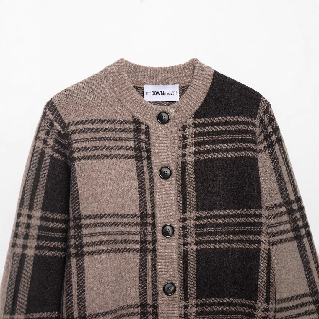 Damen Modische Karostrickjacke Drune