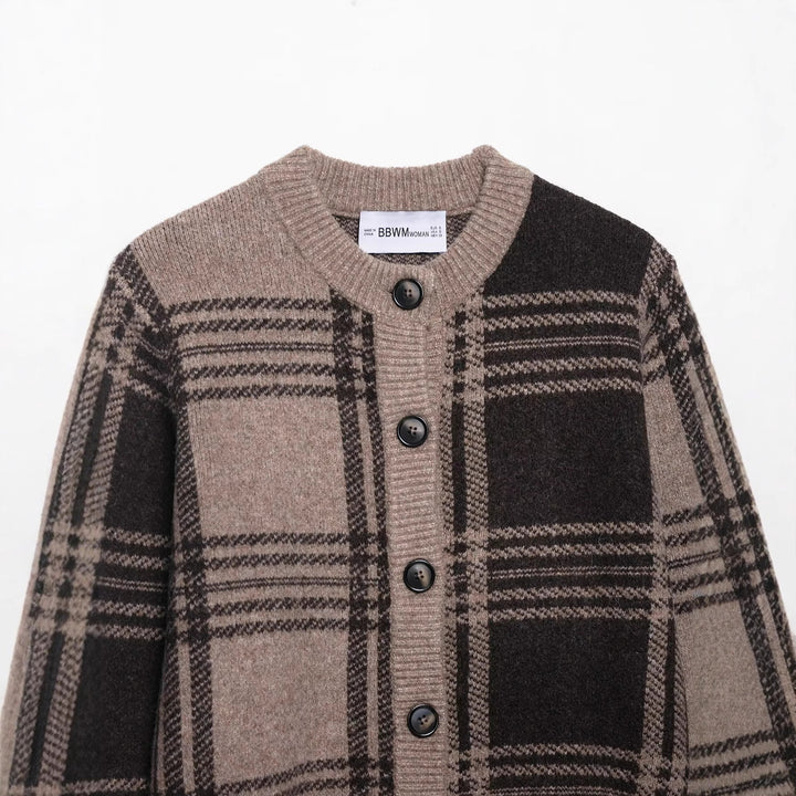 Damen Modische Karostrickjacke Drune