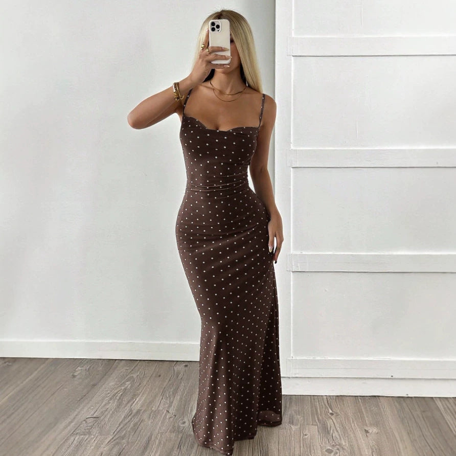 Damen Figurbetontes Maxikleid mit Polkadots und trägerlosem Design Drune