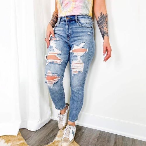 Damen Zerrissene Skinny Jeans Drune