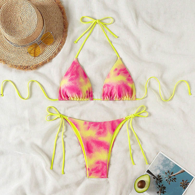 Damen Triangel Bikini mit verstellbaren Bindebändern und raffiniertem Rüschendesign Drune