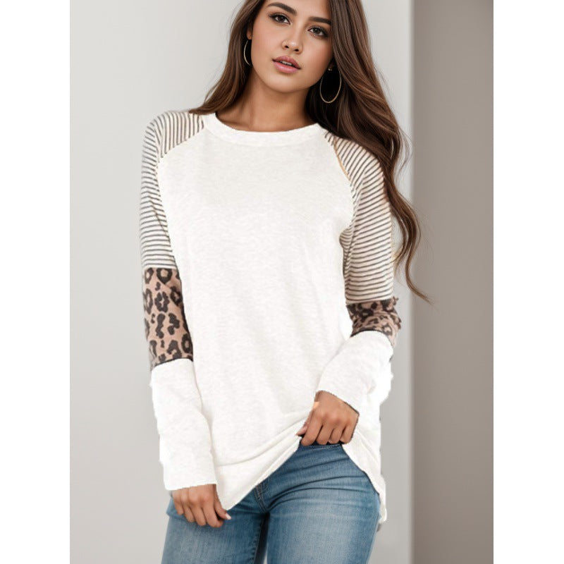 Damen Sportliches Langarmshirt mit tierischem Muster und modernem Streifendesign Drune