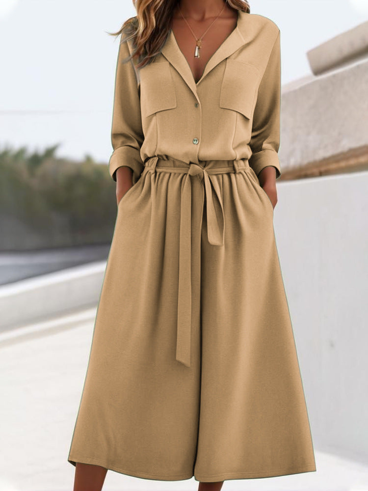 Damen lässiges Leinen-Hemd und Hose Set Drune