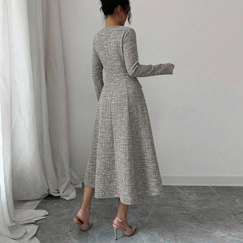 Damen Klassisches und elegantes Tweed-Kleid mit Taschen Drune