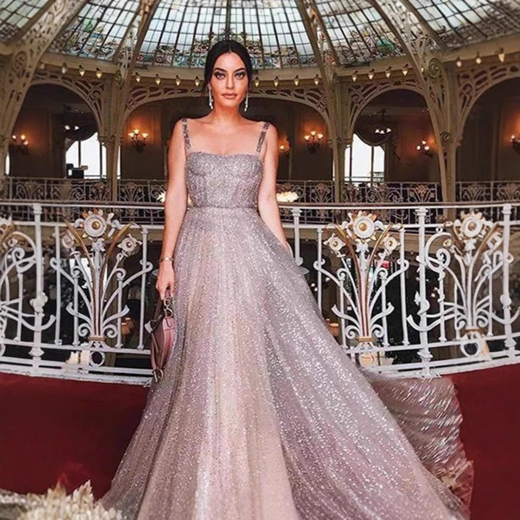 Damen Glitzerndes A-Linien Kleid mit Spaghetti-Trägern Drune