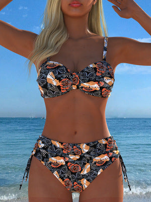 Damen Bikini-Set mit floralem Leopardenmuster und komfortablem Schnitt Drune