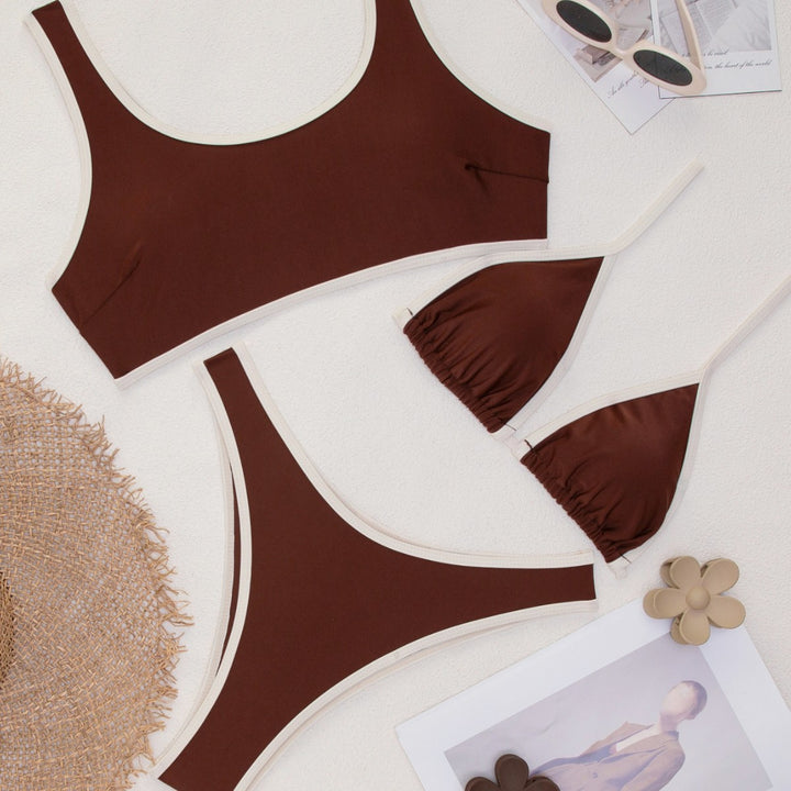 Damen Triangel-Bikini-Set mit verstellbaren Bindebändern und kontrastierenden Akzenten Drune