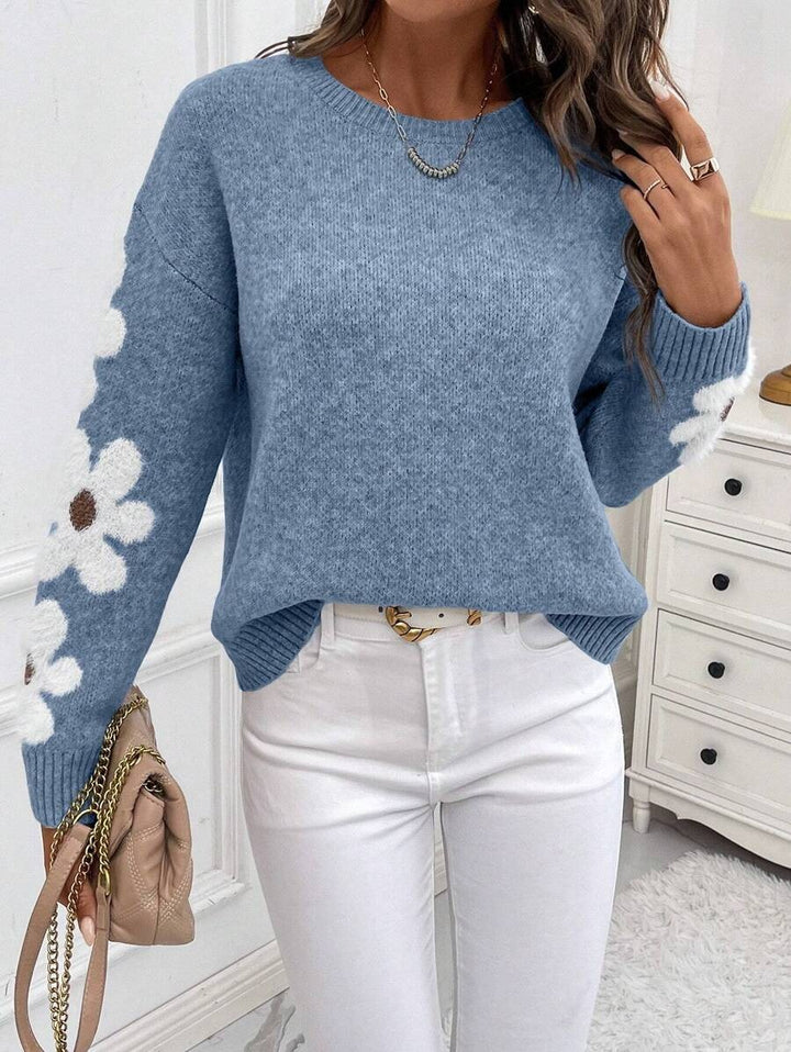 Damen Strickpullover mit floralen Applikationen und lässigem Schnitt Drune
