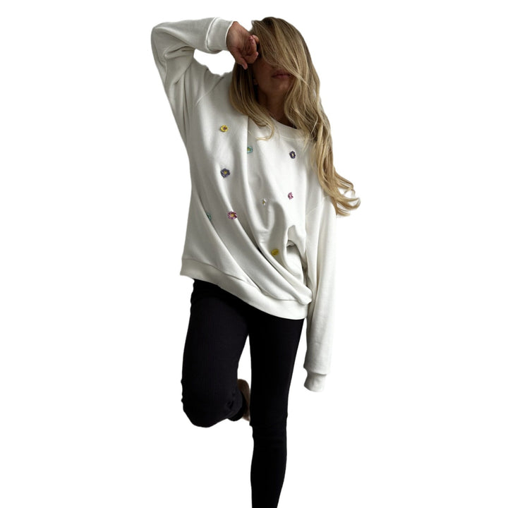 Damen bequemer Sweatshirt mit farbenfrohen Blumenapplikationen Drune