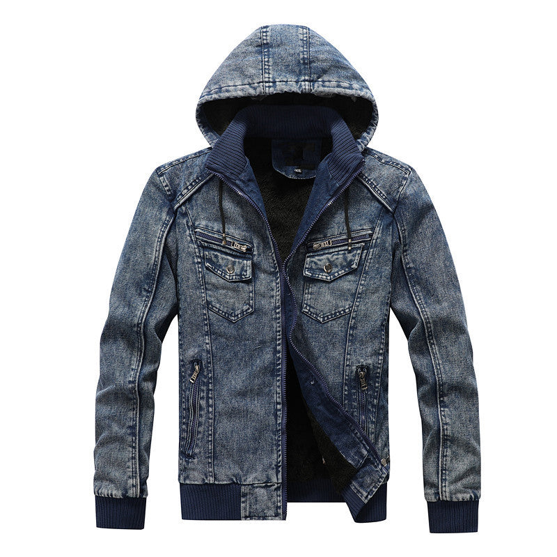 Herren gefütterte Jeansjacke mit Kapuze Drune