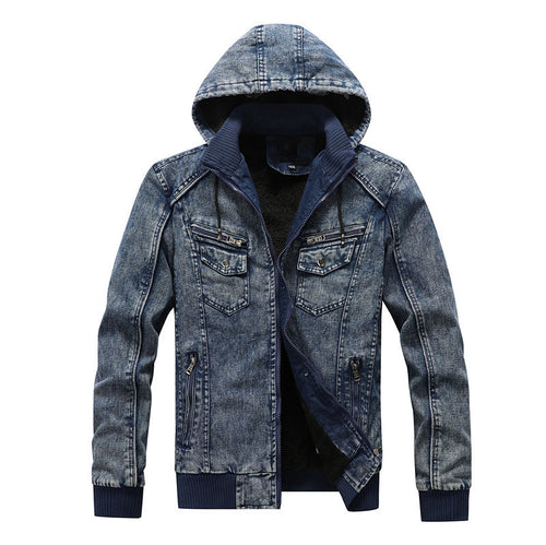 Herren gefütterte Jeansjacke mit Kapuze Drune