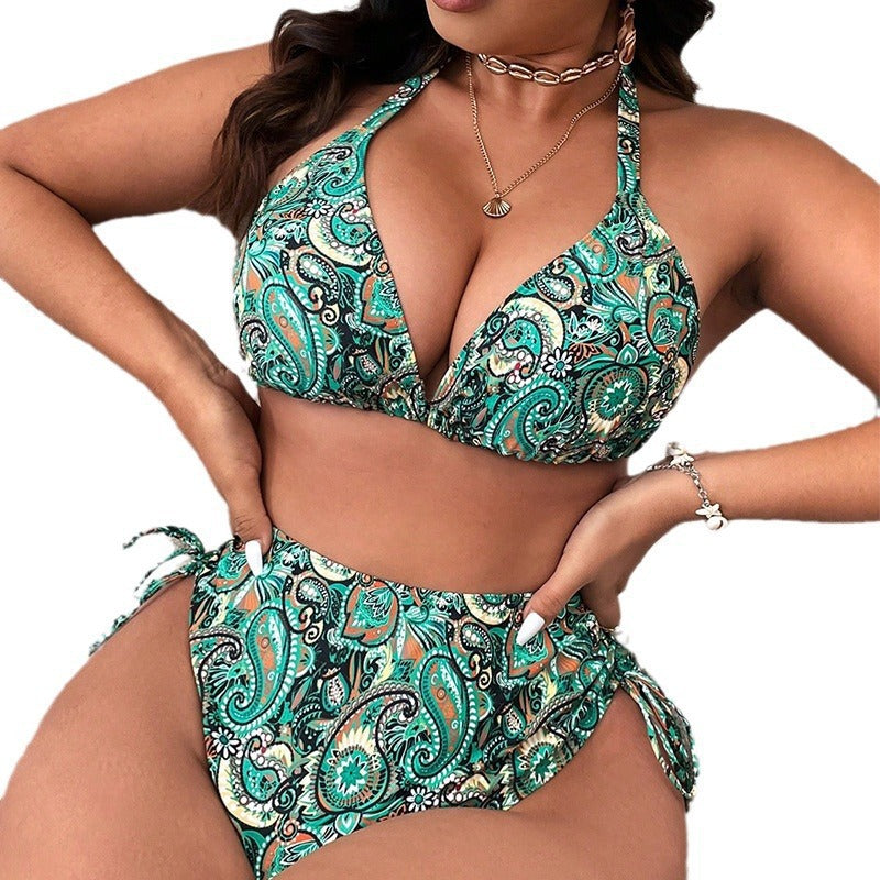 Damen Hochgeschnittener Triangel-Bikini mit floralen Mustern und verstellbaren Trägern Drune