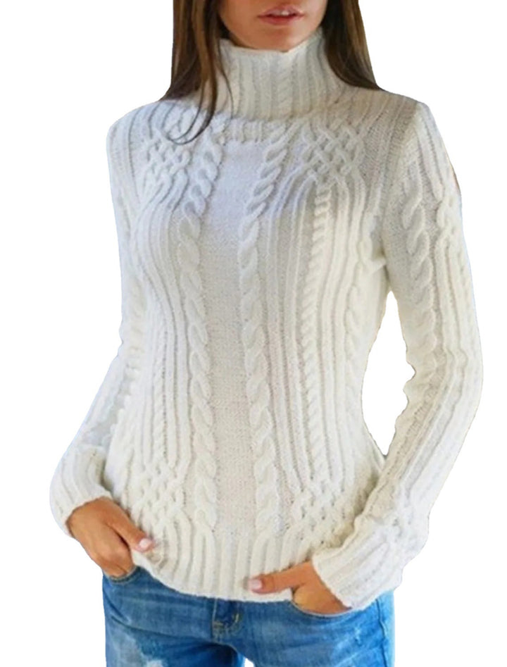 Damen Hochwertiger Strickpullover mit Stehkragen und Zopfmuster Drune