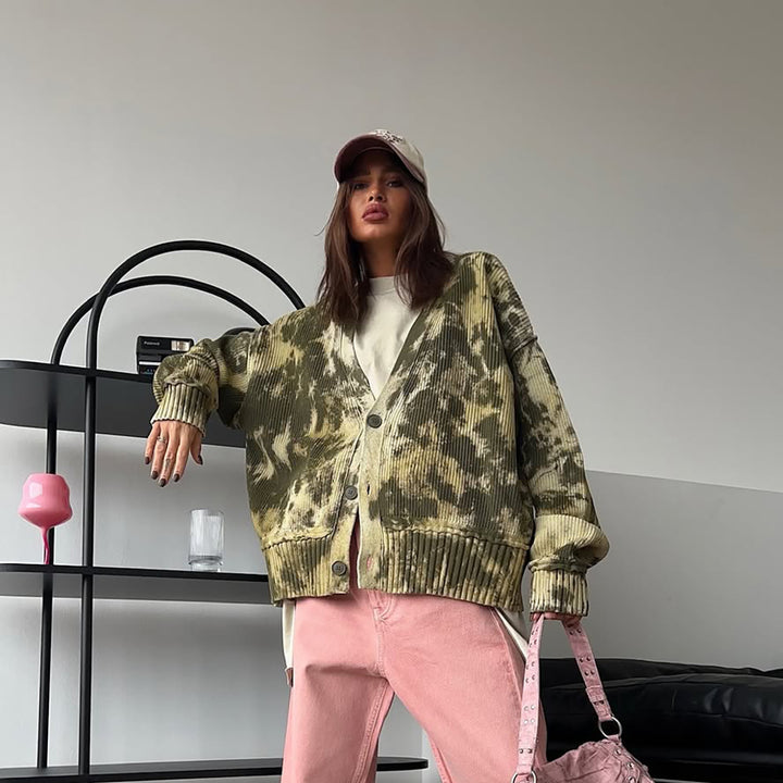 Damen Oversized Strickjacke im modernen Tie-Dye-Design Drune