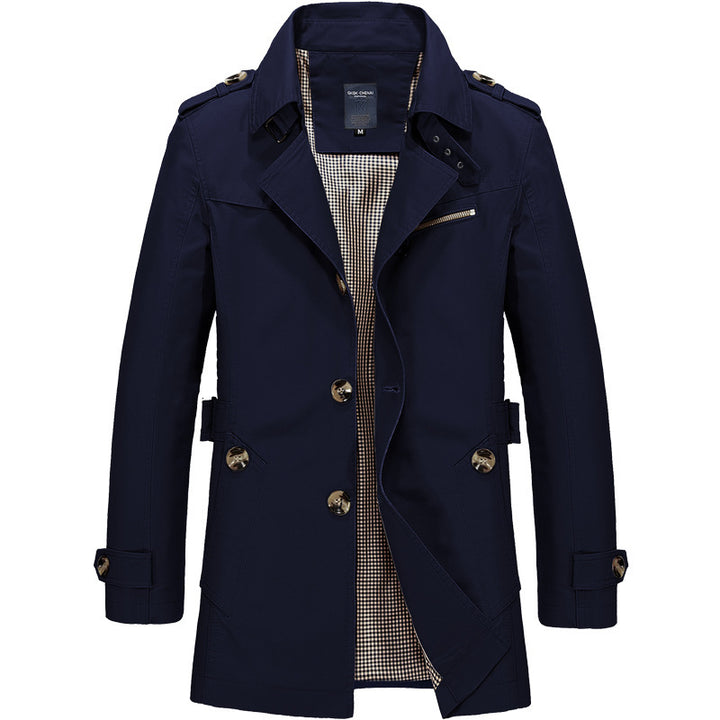 Herren nan legerer Baumwoll-Blazer mit Knopfleiste, aufgesetzten Taschen und gestreiftem Innenfutter Drune