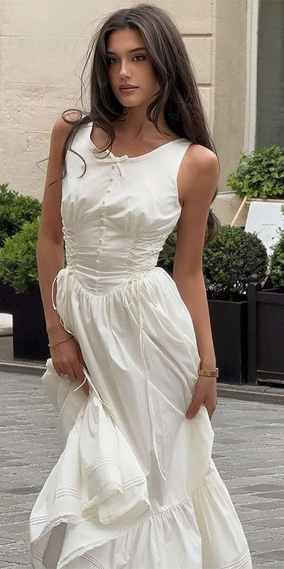 Damen Maxikleid mit raffinierten Rüschendetails und taillierter Silhouette Drune
