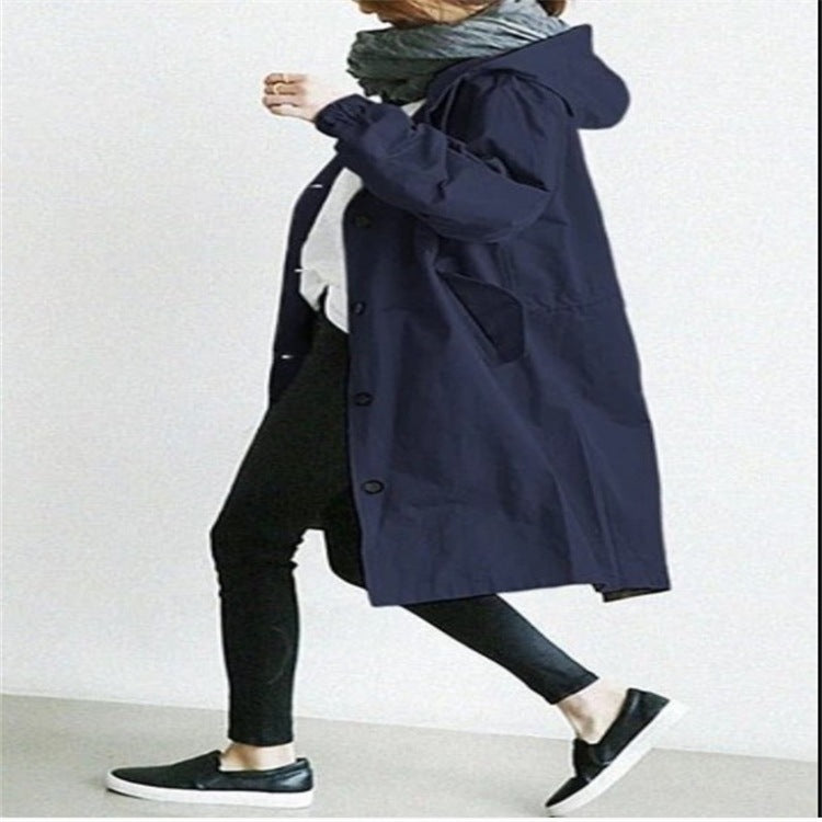Damen nan leichter oversized Parka-Mantel mit Kapuze, Taillenzug und seitlichem Gehschlitz Drune