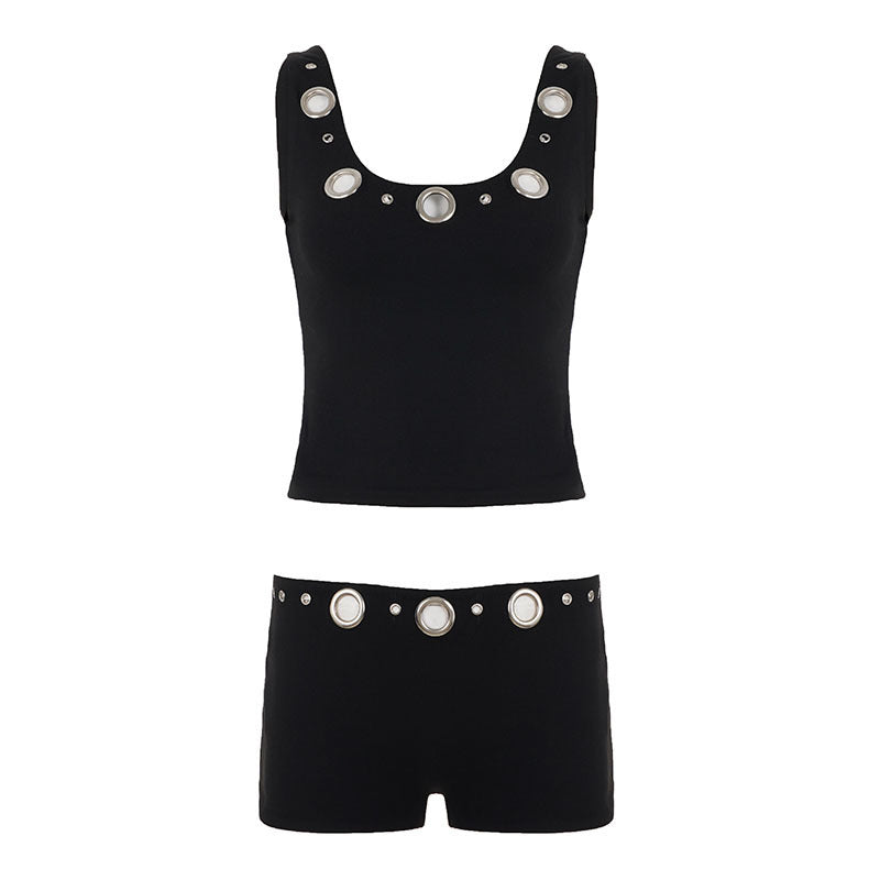 Damen Sportliches Set mit Ringer-Top und hohen Ringen Drune