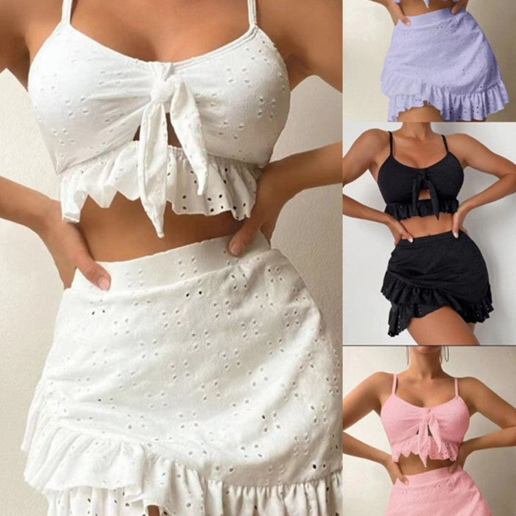Damen Crop-Top und Minirock-Set mit verspielten Rüschendetails Drune