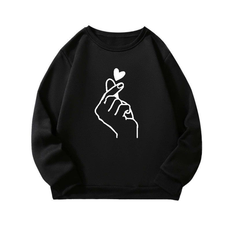 Damen Sweatshirt mit kreativem Handzeichen-Motiv und weichem Innenfutter Drune