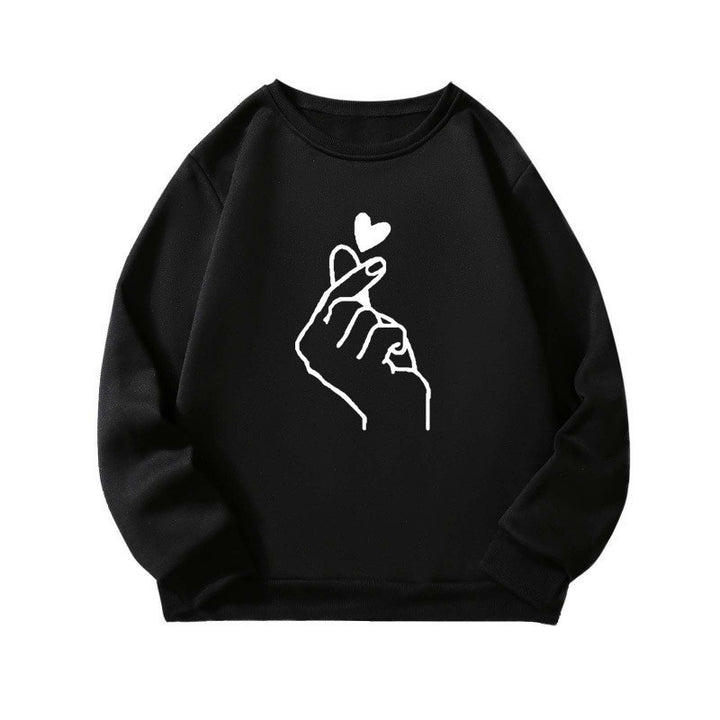Damen Sweatshirt mit kreativem Handzeichen-Motiv und weichem Innenfutter Drune