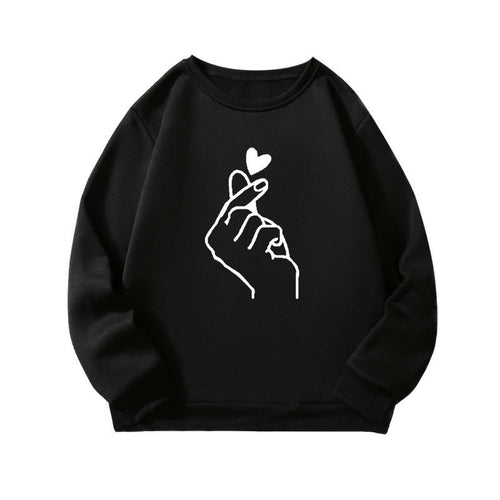 Damen Sweatshirt mit kreativem Handzeichen-Motiv und weichem Innenfutter Drune