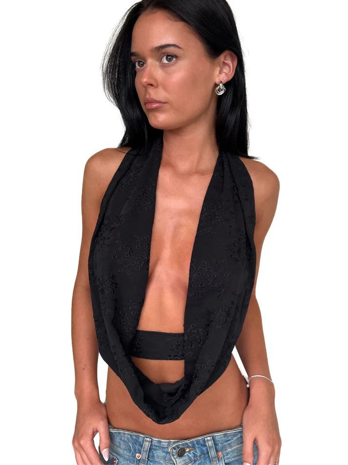 Damen Verspieltes Bauchfreies Top mit asymmetrischen Rüschendetails Drune