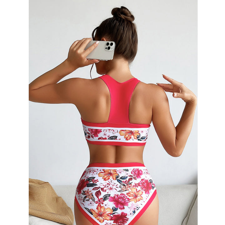 Damen Sport-Bikini mit floralem Design und hohem Bund Drune