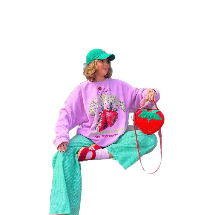 Damen modisches Sweatshirt mit auffälligem Erdbeer-Design und bequemen Schnitt Drune