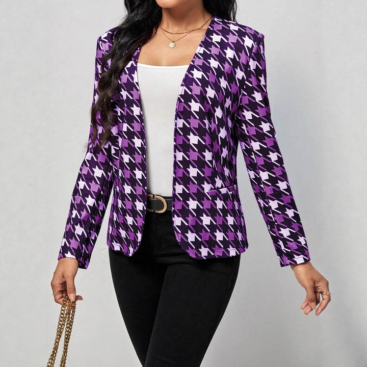 Damen modische Blazerjacke mit auffälligem Hahnentritt-Muster und taillierter Passform Drune