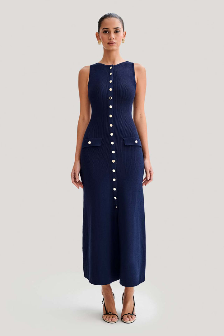 Damen Strick-Maxikleid mit durchgehendem Knopfverschluss Drune