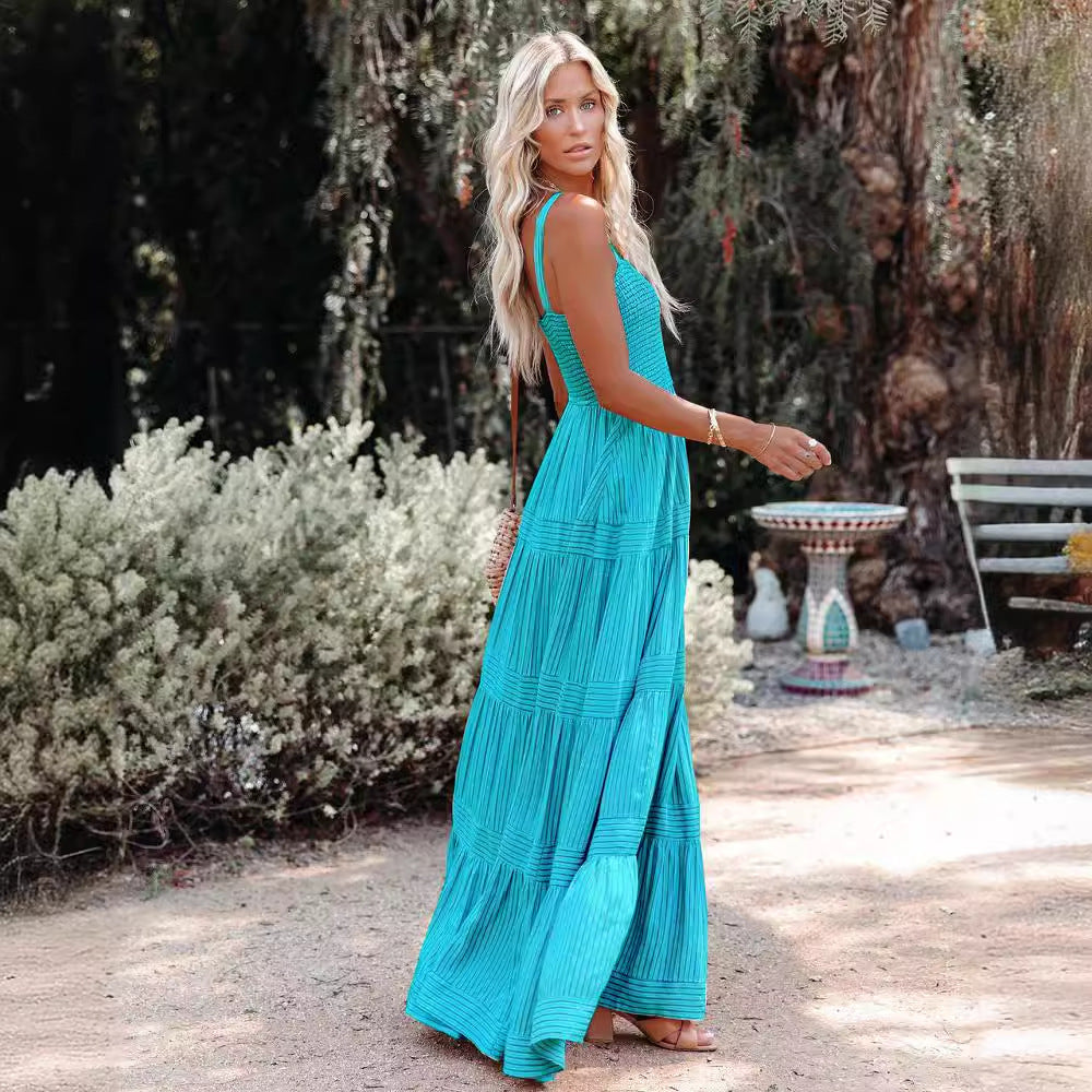 Damen Maxikleid mit gerafftem Oberteil und voluminösem Rock Drune