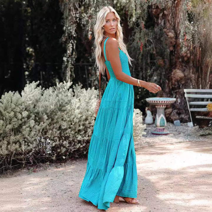 Damen Maxikleid mit gerafftem Oberteil und voluminösem Rock Drune