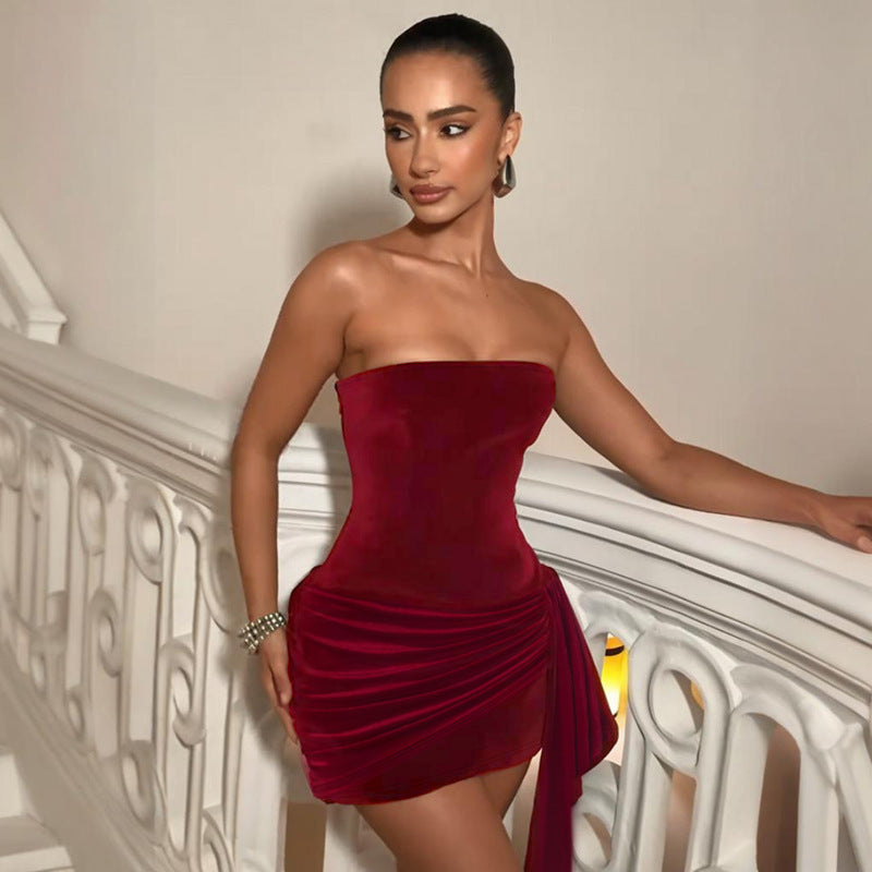 Damen verführerisches Bustier-Kleid mit asymmetrischem Rüschensaum Drune