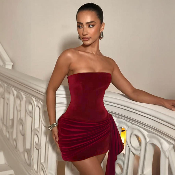 Damen verführerisches Bustier-Kleid mit asymmetrischem Rüschensaum Drune