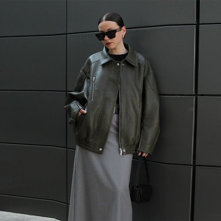 Damen Lederjacke mit lässigem Oversized-Schnitt Drune