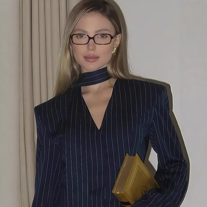 Damen Blazer-Kleid mit tiefem V-Ausschnitt und eleganten langen Ärmeln Drune