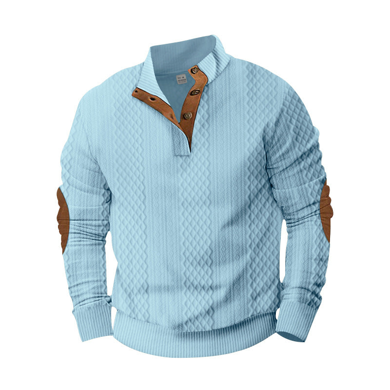 Herren nan texturierter Halbzip-Pullover im Troyer-Stil mit Kontrastbesatz und Leder-Ellbogenpatches Drune