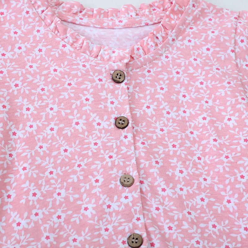 Mädchen Freizeitkleid mit floralem Design und Knopfdetails Drune