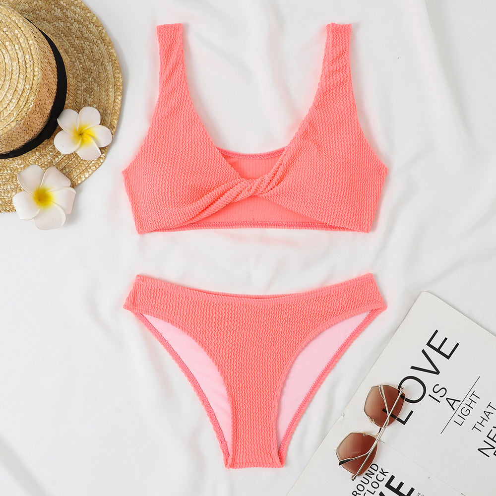 Damen strukturiertes Twist Vorderbikini-Set Drune