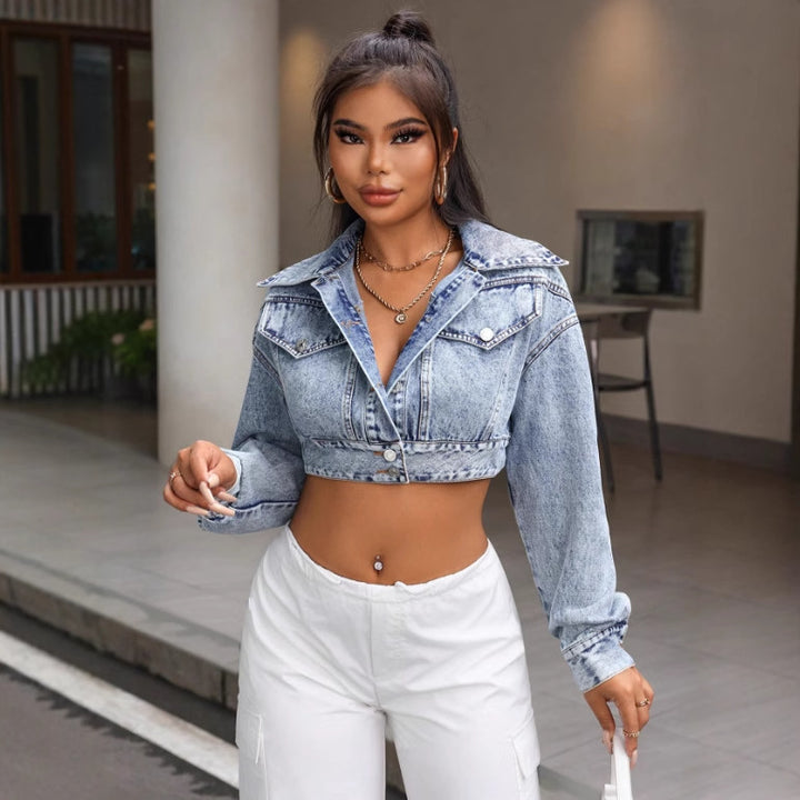 Damen cropped Denimjacke im lässigen Vintage-Stil Drune