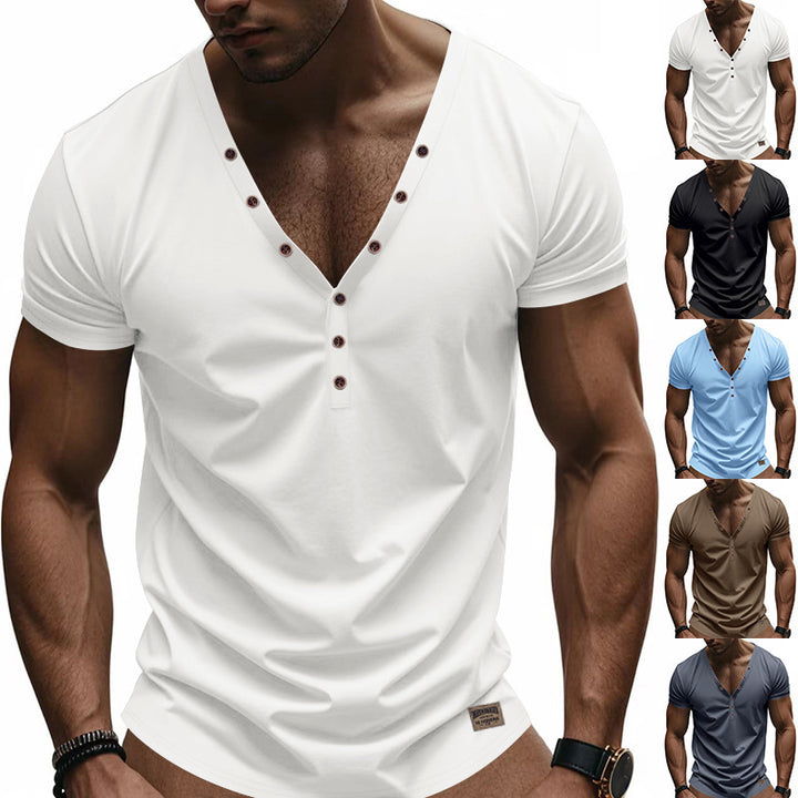 Herren nan athletisches schlank geschnittenes Henleyshirt mit verlängerter Knopfleiste und Baumwollstretch Drune