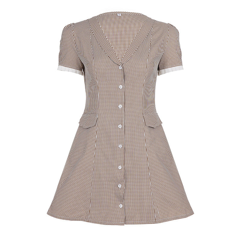 Damen Hemdkleid mit V-Ausschnitt und karierter Struktur Drune