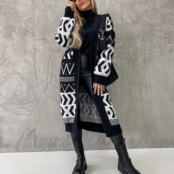 Damen Grobstrick-Cardigan mit folkloristischen Mustern und lässiger Passform Drune