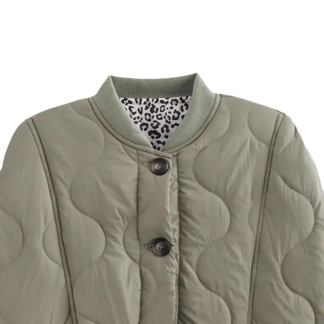 Damen gesteppte Leichtjacke mit trendigen Animal-Print-Ärmeln Drune